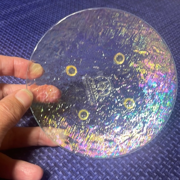 KHEOPS International Opalized Iridescent Glass 5" Footed Dish CANADA - Picture 1 of 3